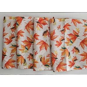 SET OF 4 THIN LINEN FABRIC PLACEMATS 12"x18", Fall Leaves w/orange back New